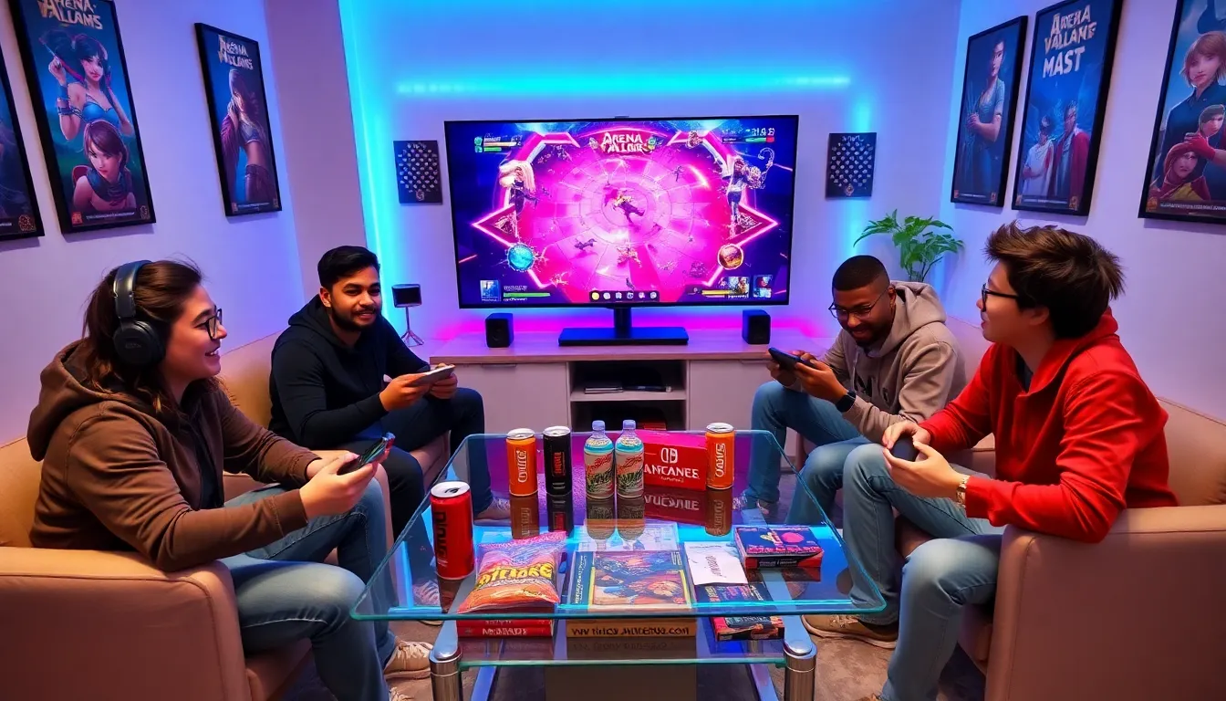 diverse group of friends playing Arena of Valor on Nintendo Switch.