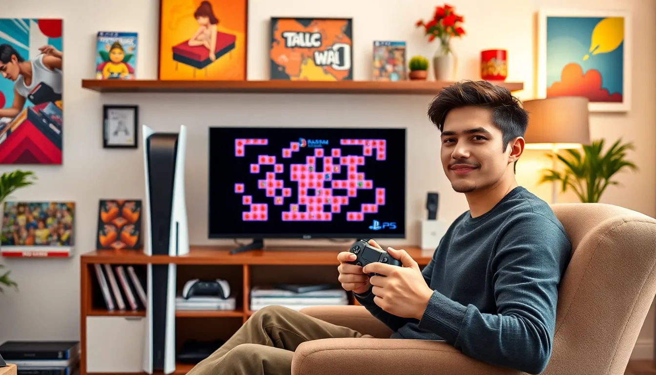 a gamer engaging with PS5 puzzle games in a modern setup.