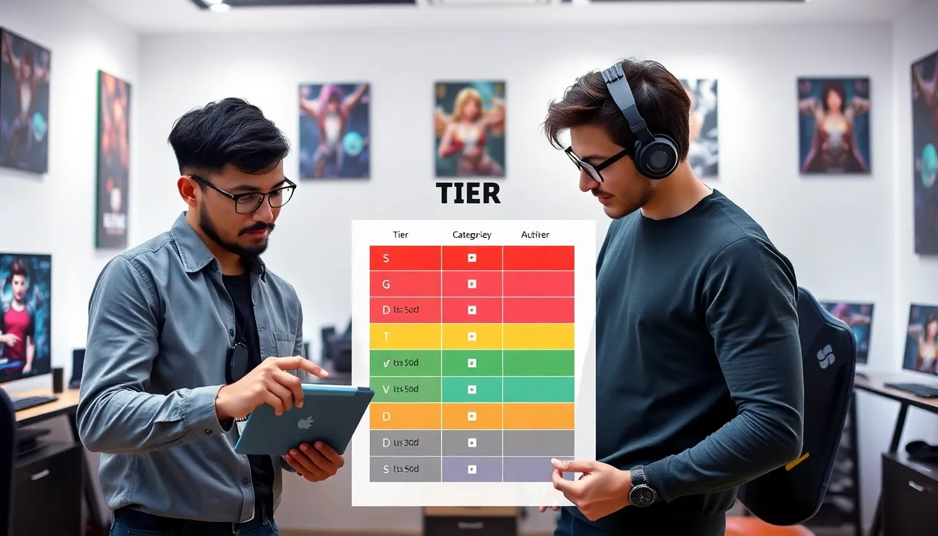 Tier list infographic for Arena of Valor with gamers discussing strategies.