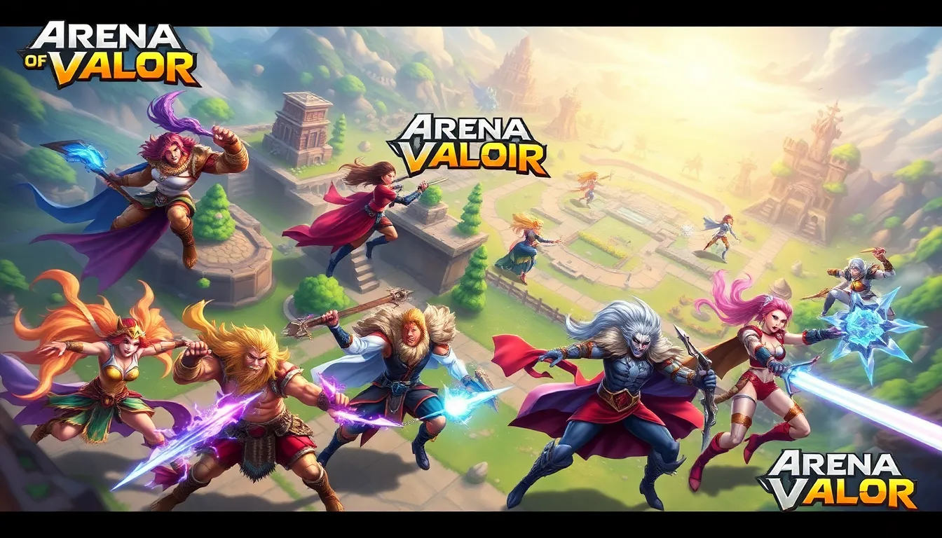 diverse characters from Arena of Valor in a vibrant battle scene.